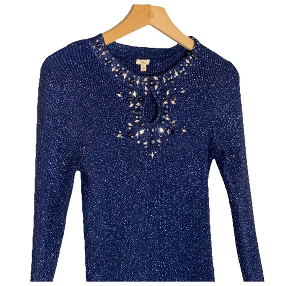Reba Sweater Women's L Glitter Holiday Blue Party Metallic Ribbed Jewel Swiftie - Picture 6 of 9